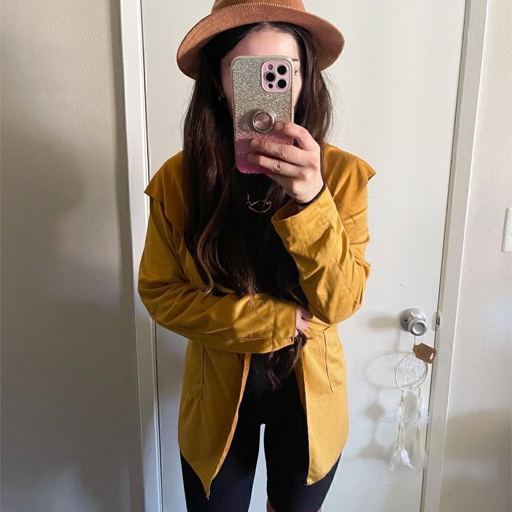 Mustard Hooded Faux Suede Jacket